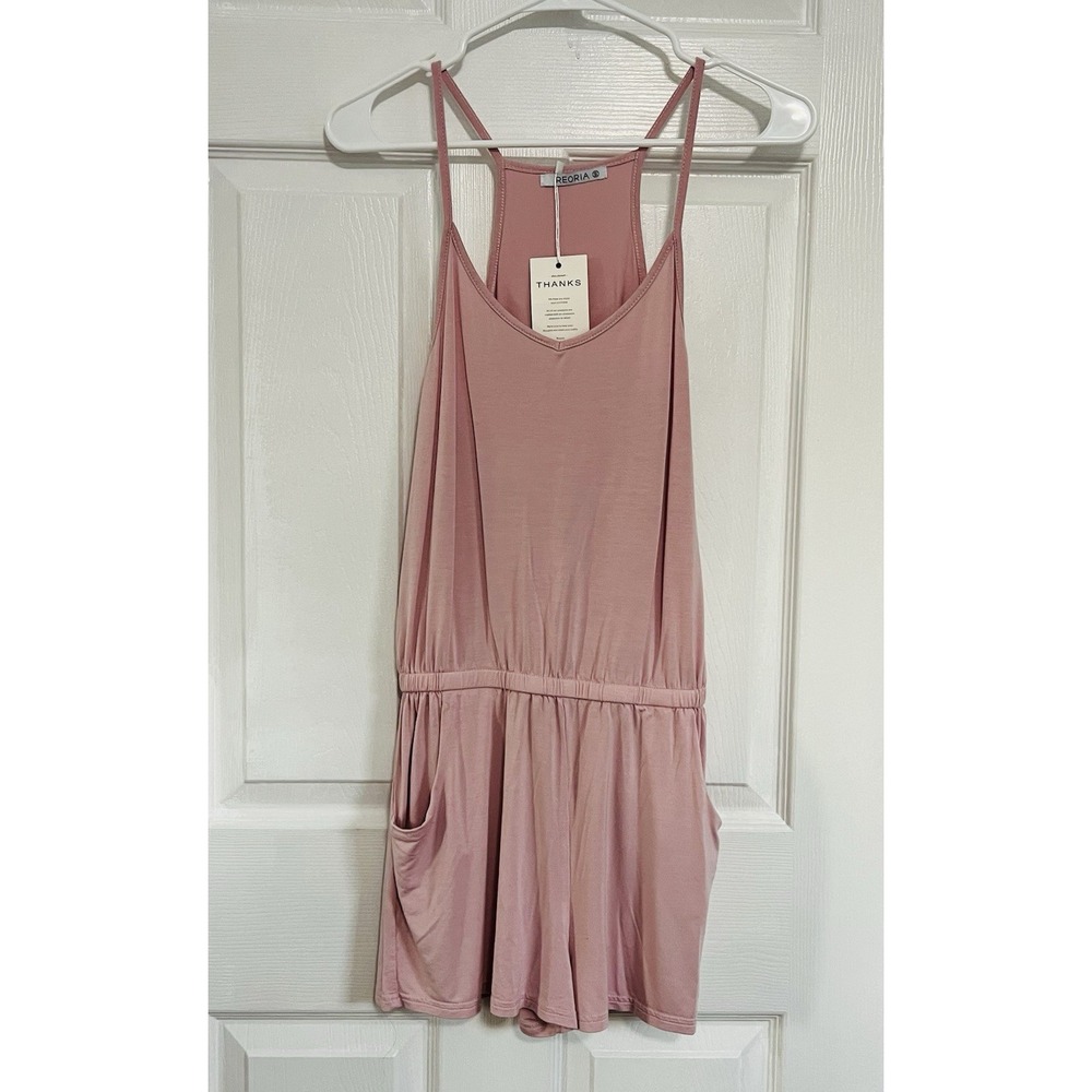 ReoRia Casual‎ Summer Sleeveless Tank Top Short Jumpsuit Romper Racerback Pink S